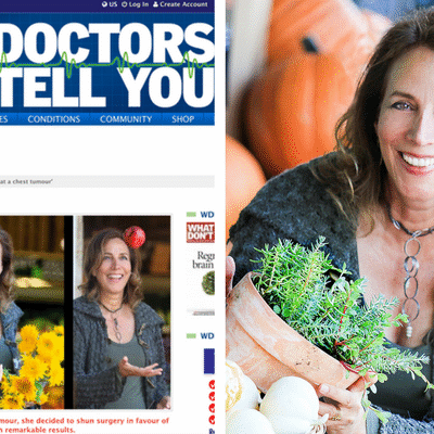 Photo of Beth Greer and her article, "How I Beat a Chest Tumour" in "What Doctors Don't Tell You" Magazine